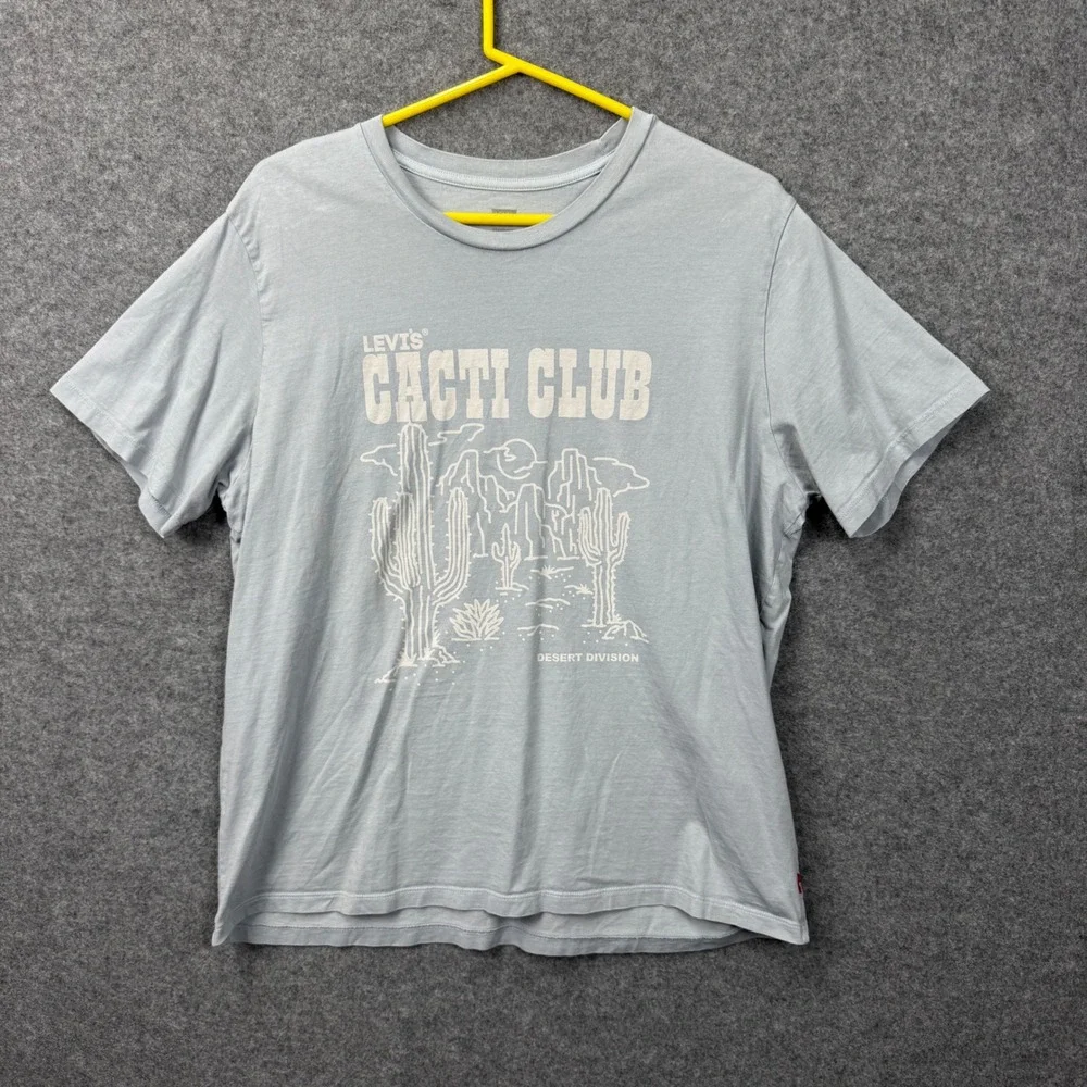 Levis‎ Mens XL Cacti Club Desert Division Graphic T-Shirt Light Blue Cotton Tee